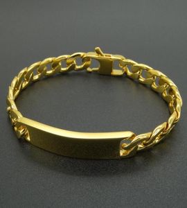 Guldfärgarmband 8 tum 100 rostfritt stål armband 9 mm bredd id bar trottoark kubansk kedja för muskulina män kvinnor länk6119522