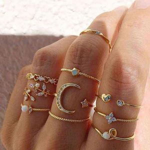 Кольца Moon Star Соответствующие кольца для женщин Anillos Mujer Набор золотых колец Bagues Girls Anillo Богемные украшения Аксессуары Слизерин G1125