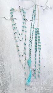 Pendant Necklaces necklace Fashion jewelry nelace Green Turquoise tassel sweater chain208G5242916