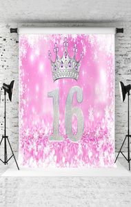 Sweet 16 Pink Backdrop Fantasy Bokeh Birthday Silver Crown Pography Background White Snowflakes Decor Customized Theme Party Sh4072003