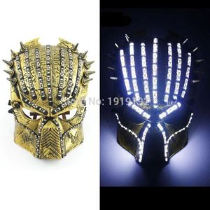 Masker Yuehui LED Predator Mask Movie Theme Cosplay Glow In Dark LED Strip Scary Mask Halloween Party Mask for Glow Party Supplies Y20010