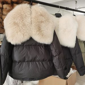 Maomaokong solto real gola de pele de raposa pato branco para baixo jaqueta feminina inverno luxo puffer casaco oversize pena outwear 231226