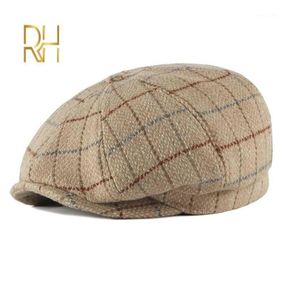 Berets Autumn Winter Vintage Plaid Beret Hats Bawełniana wełna ośmioboczna czapka dla mężczyzn detektyw malarz płaskie czapki sboy rh19500738