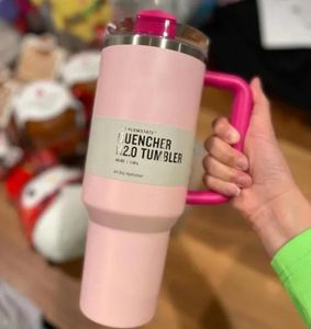 US Stock Pink Flamingo Tumbler Quencher H2.0 1:1 Gleiches mit Logo 40oz Edelstahlbecher Griffdeckel und Strohhalm 2. Generation Autobecher Wasserflaschen I1222