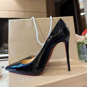 Buty luksusowe kobiety wysokie obcasy czerwone błyszczące dolne palce u nogi seksowne 8 cm 10 cm 12 cm pompki ślubne buty na nagie czarny lśniący z torbą na kurz 35-44