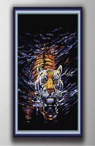 Tiger in water Handmade Cross Stitch Craft Tools Embroidery Needlework sets counted print on canvas DMC 14CT 11CT Home decor paint2987983