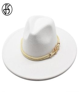FS Black White Wool Big Wide Brim Hats Simple Top Hat Panama Felt Fedoras Hat For Men Women Trilby Bowler Jazz Cap8280119