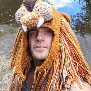 Basker vintertecknad djur peruk hatt stickad handgjorda lejon kepsar cosplay party rolig mössa