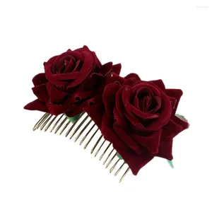 Grampos de cabelo senhoras flor nupcial pente acessórios de casamento vermelho rosa hairpin jóias cabeça grossa banda