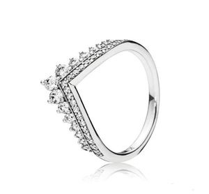 Clear CZ Diamond Princess Wish Ring Set Brand Original Box for P 925 Sterling Silver Women Girls Wedding Crown Rings9892963