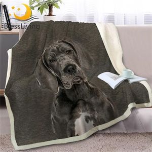 Filtar Blessliving Great Dane Dog Sherpa Filt på soffan Animal Throw Filt för barn Black Grey Bedgere Pälstryck Hemtextiler 2012