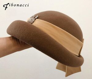 Fibonacci Fashion Hat Elegant Female Fedoras Wool Felt Hat Ribbon Bow Floral Formal Berets Fedora Hats for Women Winter9036720