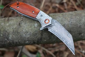 Kampanj M7699 Flipper Folding Knife VG10 Damascus Steel Blade Rosewood With Steel Head Handle Ball Bearing Fast Open Mapp Tactical Knives