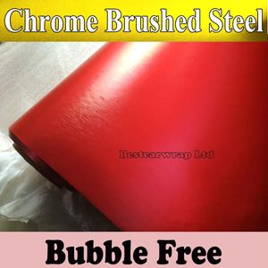 Stickers Metallic Red chrome brushed Aluminium Vinyl Car Wrapping Vinyl Air Release Film Boat / Vehicle Wraps covers vinyle Size 1.52x20m/R