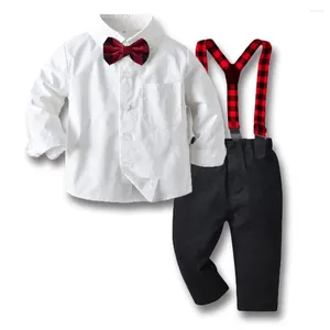 Комплекты одежды для детей 1-7 лет, наряды джентльмена, детский костюм на день рождения, весенний костюм для мальчиков, однотонная классическая белая рубашка с черными брюками