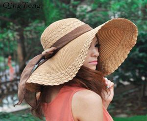 2020 New Wide Brim Summer Hats For Women Vacation Leisure Beach Hat Ribbon Bow Sun Visor Straw Hat Panama Woman039s Sun Caps T26686267