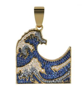 Hänghalsband den stora vågen utanför Kanagawa isad ut halsband herrkvinnor färgglada zirkonia hiphop guldfärg charm kedjor juvel7062609