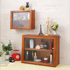 Storage Boxes Bins Vintage Solid Wood With Door Flap Glass Dustproof Two-Layer Cosmetic Box Display Cabinet Blind Cup Rack Drop Delive Ot6Or