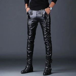 Koreansk version av lyxiga herrläderbyxor High Street Rock Tight Pencil Nightclub Trend Punk Motorcykelbyxor 231225