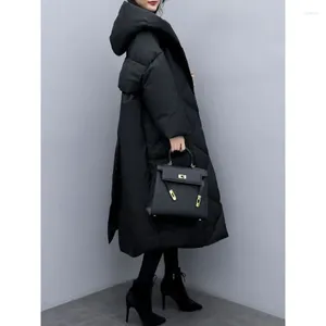 Women's Trench Coats 2023 Winter Clothes Loose Long Below The Knee Fashion Black Down Feather Cotton-Padded Thick Warm Jacket Women