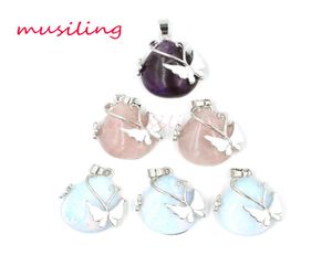 Water Drop Butterfly Pendants Necklace Chain Natural Stone Jewelry Pendulum Silver Plated Charms Amulet European Fashion Jewelry F1607849