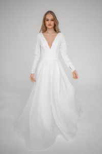 Vestido de noiva linha A com cauda de corte de mangas compridas Vestidos de noiva DL-10008