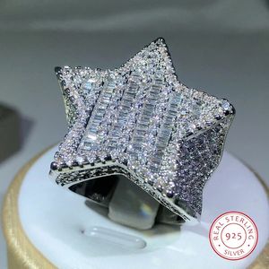 925 Srebrna luksusowa gwiazda Diamentowe pierścionki dla manwomen solidne białe żółte złote pierścionki Shine Hiphop Jewlery Gifts 231225