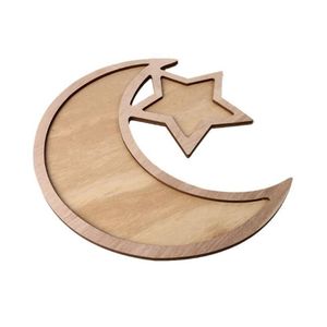 Mücevher Torbaları Çantalar Ahşap Hilal Ekran Tepsisi Moon Star Eid Ramazan Yemek Servis Sofra Tatlı Tatlı Hamur Tutucu Dekor Partisi 2836