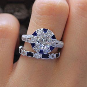 Yhamni Fashion Promise Pierścienie Zestaw niebieski cyrkon CZ 925 Srebrny rocznicowy rocznica Pierścienie dla kobiet biżuteria prezentowa RZ670304K
