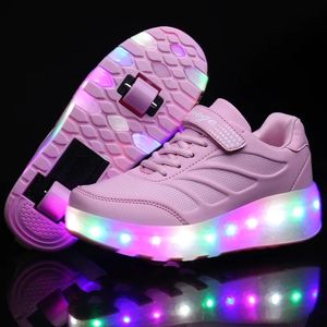 Skor led barn 2 hjul skridskor skor rullen utomhus sneaker avtagbar skridskoåkning pojkar flicka 2 rad svart gåva glid batteri laddningsbart