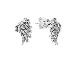 Authentic 925 Sterling Silver Sparkling Feather Stud Earring med original Retail Box For Women Girls Party Jewelry CZ Diamond Earrings Set3457382