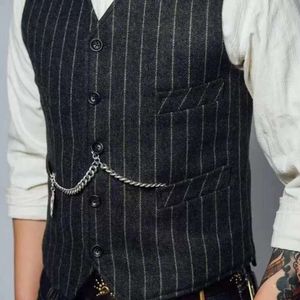 Men's Striped Suit Black Herringbone Wool Tweed Vintage Cargo Tank Top Plus Size Fit Groom Clothing Wedding Dress