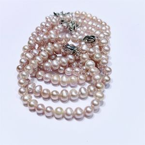 Högklassig naturlig 8-9 mm Purple Pink Simplicity Gentle Freshwater Pearl Armband Long 19cm