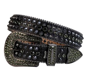 Western Cowboy Bling Black Diamond Crystal Rhinestones Belt Black Crocodile Leather Studded Spike Rivet Belt borttagbart spänne för5908500