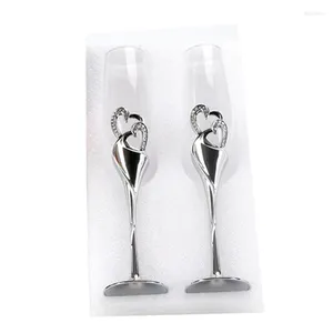 Wine Glasses 2Pcs Wedding Champagne Glass Set Toasting Flute With For Rhinestone Crystal Rimmed Hearts Decor Drink Goblet Cup