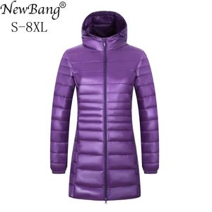 Parkas Newbang Marka 6xl 7xl 8xl artı Boyut Down Down Ceket Kadın Uzun Kış Ultra Işık Aşağı Down Ceket Kadınlar Kapşonlu Tüy Ceket Sıcak Ceket