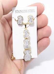 Fashion Shell Bear Pendant Golden Silver Stainless Steel Necklace Earrings Women Girls Jewelry Sets5120712