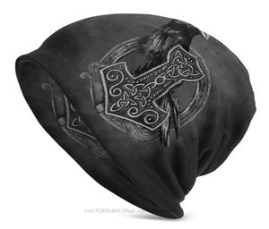 Baskar Bonnet Hats Vikings Men Women39s Knit Hat Mjolnir The Hammer and Raven Winter Warm Cap Hip Hop Skullies Beanies CapsBere9525637