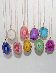 Vintage oregelbunden naturstenpendent halsband för kvinnor män guld färgkedja original sten kristall tröja halsband smycken1096833
