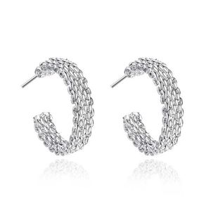 Good A Plated sterling silver Net weaving ear earring DJSE82 size 2 3CM 0 6CM; women's 925 silver plate Stud jewelr235d