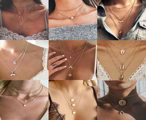 Necklace For Women Girl Sexy Fashion Silver Gold Charm Necklace Collar Set Multilayer Necklace Beach Cute Star Moon8193219