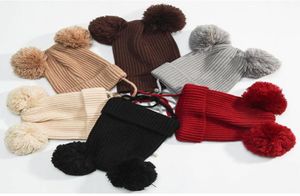 Crianças dois pom pom gorro de malha bonito sólido crânios chapéus gorros gorros para meninos e meninas 7092253