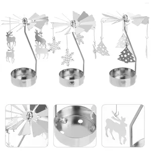 Candle Holders 3 Pcs Swivel Holder Christmas Tree Tray Decor Stand Decorate Rotating Candleholder Stands Metal Table