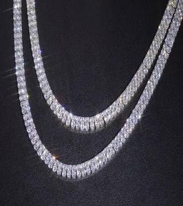 14K Gold Silver 2 Row Tennis Chain Choker 3mm Zircon Lab Diamond Hip Hop Iced Necklace 18inch 22inch6060407