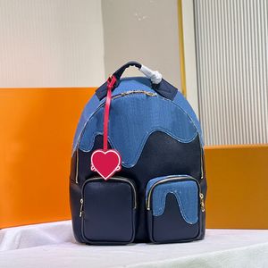 Denim mochila designer saco bolsa bolsa de ombro lona couro retalhos back pack grande capacidade mochila unisex carta impressão sacos de computador