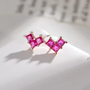 Stud Earrings Square Diamond Shaped Love Heart Gemstone Delicate S925 Sterling Silver Jewelry 2023