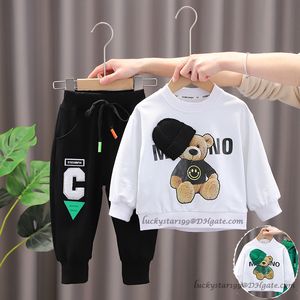 Moda crianças conjuntos de roupas de algodão 1-5t bebê meninos meninas roupas casuais dos desenhos animados urso designer camisola terno 2 pçs/set