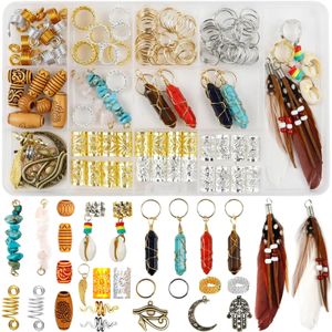 150pcs/box Mix Natural Crystal Gravel Spring Ring Hair Braid Dreadlocks Beads Clips Hair Decoration Accessories 231225