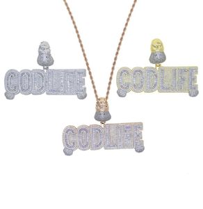 Ketten Gold Rose Silber Überzogener Buchstabe GOD LIFE Anhänger mit vollem Kubikzircon gepflastert Große große Punk-Halskette für Männer Hip Hop Jewelr7243949