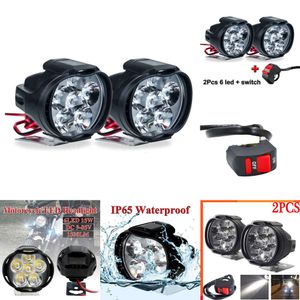 Car Upgrade 6 LED Motorcycle Headlight with Switch High Brightness Waterproof Modified Light Bulbs Scooters VehiclesAuxiliary Spotlights